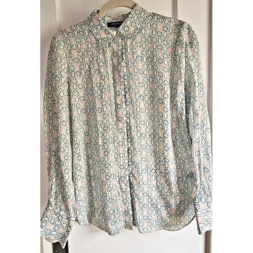 LAFAYETTE 148 NEW YORK woman floral button up blouse Sz S viscose silk blend